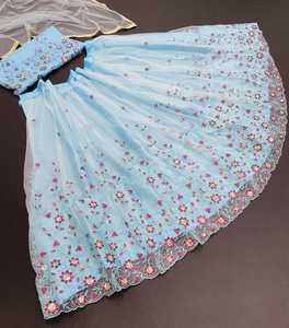 Hint butik gökyüzü mavi renk Trendy parti giyim tasarımcısı Lehenga Choli <span class=keywords><strong>Net</strong></span> ipek ve dizisi ile çalışmak için kullanılabilir satış - Product Image 2