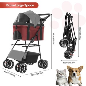 Cochecito de lujo para mascotas de cuatro ruedas, para viajes, con forro extraíble, malla ventilada y portavasos, de lujo, de - Product Image 4