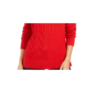 Maglione Premium da Donna Charter Club in Maglia a Trecce con Collo a Busta, Traspirante, Design Rosso con Applicazioni e Logo Frontale, Stile Invernale - Taglie da XS a XL - Product Image 3