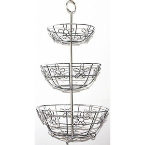 Popular Black Iron Wire 2 Tier <b>Basket</b> <b>With</b> Stand & <b>Handle</b> Round Fruit <b>Basket</b> for Kitchen Tabletop Fruit Storage Use - Product Image 5