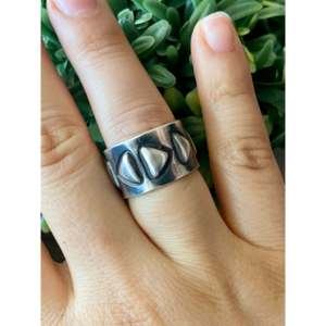 Alex Sanchez Stylish <b>Adjustable</b> Sterling Silver <b>Ring</b> Trendy Geometric Design with Inlay Size 8 for Fashionable Gift - Product Image 2