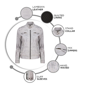 Vestes en cuir véritable pour femmes Cafe Racer Vestes en cuir de style moto Vêtements de mode Vêtements en peau d'agneau véritable - Product Image 4