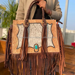 Nueva llegada diseñador occidental Tooled cuero de vaca flecos bolsas de moda de alta calidad de las mujeres grandes borla bolsas de compras - Product Image 3