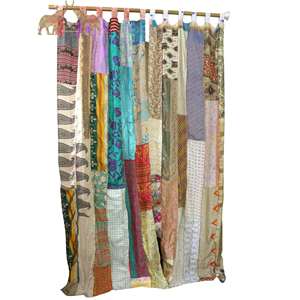 Vintage Handmade Boho Theme Silk Sari Saree <b>Curtains</b> <b>Window</b> Decor Drapes Panels Beautifully Designed Vintage Silk Saree <b>Curtains</b> - Product Image 2