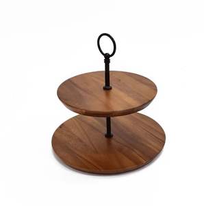 Acacia Wood & Iron <b>Cake</b> <b>Stand</b> With Two <b>Tier</b> Round Shape for Birthday Wedding Parties Cup <b>Cake</b> Cookies Serving <b>Stand</b> - Product Image 6