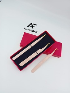 Tweezers For Eyelash Extension <b>Nude</b> Beige Color Gold Tips 90 Degree And 14 Cm Long 45 Degree Lash Tweezer Card Boxes - Product Image 6