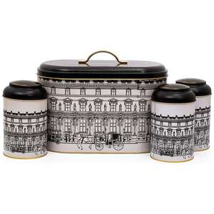 4 Pcs Round Tin Box Kitchen Set Dome Lid vintage cityscapes illustration City Design - Product Image 1