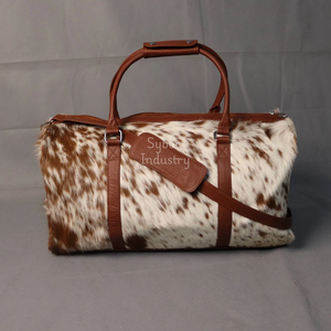 Luxury Weekender Travel Holdall Genuine Cowhide Hair on Leather Duffle <b>Bag</b> Zipper Closure Durable Stylish Perfect Gift Him Her - Product Image 1
