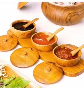 ชามเครื่องปรุงอาหารจากไม้สักแบบพรีเมี่ยมชุดละ3ชิ้นพร้อมถาดและช้อนเป็นมิตรกับสิ่งแวดล้อมดีไซน์สุดหรูออกแบบได้ตามต้องการ - Product Image 6