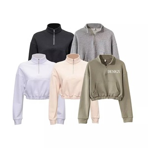 GAF New Drawstring Hoodie Ladies Loose <b>Long</b> <b>Sleeve</b> <b>Turtleneck</b> Crop <b>Top</b> Half Zip Front Hoodie Women - Product Image 1