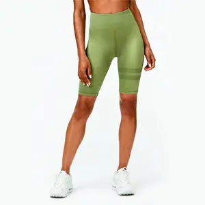 High Waist Squat Proof Tasche auf der Rückseite Shiny Fabric 85% Polyamid 15% Ela stane Oil Green Bike Shorts