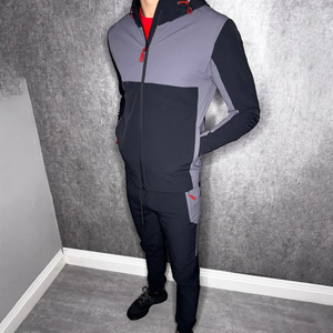 Ensemble survêtement homme streetwear personnalisé, coupe régulière, léger, respirant, en polyester/coton, imprimé, coupe-vent, 2 pièces, pour l'hiver - Product Image 1