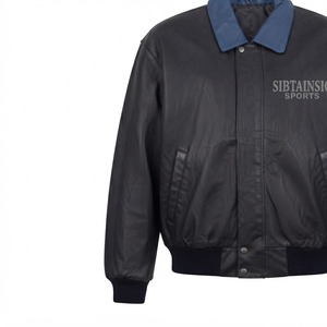 Blouson universitaire personnalisé en laine pour homme, tricoté, respirant, coupe-vent, grandes tailles, noir, avec logos brodés, en satin polaire et boutons - Product Image 3