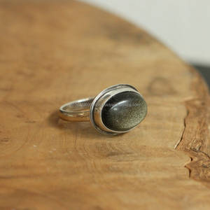 925 Sterling Silver Ring Golden <b>Obsidian</b> Genuine Gemstone Bohemian Ring Handmade Silver <b>Jewelry</b> Ring Gift for Her - Product Image 1