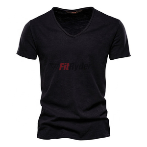 Camisetas cómodas con cuello en V y logotipo personalizado, camiseta lisa informal de secado rápido para gimnasio, tela de punto transpirable, tarifa al por mayor - Product Image 6