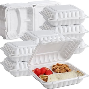 Customized disposable plastic takeaway three compartment lunch bento boxes clamshell food container