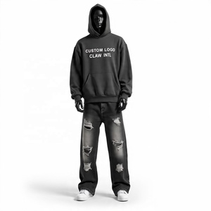 Vente en gros sur mesure 450 gsm Survêtements à base vierge pour l'hiver Ensemble de sweat à capuche ample en coton éponge français - Product Image 5