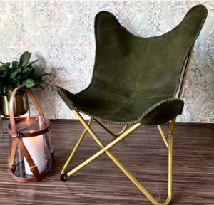 Genuine Leather Butterfly Chair Golden Iron Frame Foldable Leisure Chair for Living Room Outdoor Handmade for Bedroom Furniture - Product Image 5