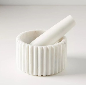 Natural Travertine Luxury Stone <b>Mortar</b> and Pestle Set Ribbed Design Durable Kitchen Tool for Grinding Spices Herbs Elegant Decor - Product Image 4