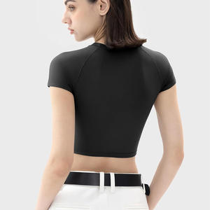 เสื้อครอปเอวลอยสำหรับผู้หญิงเสื้อผ้าออกกำลังกายในยิมระบายอากาศได้พิมพ์โลโก้ OEM ตามสั่งสำหรับออกกำลังกายในฤดูร้อน - Product Image 3