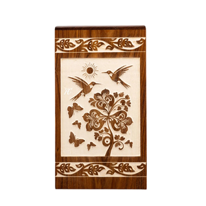 Urne funéraire en palissandre Oiseaux et fleurs Design Memorial Keepsake Urne funéraire décorative pour cendres - Product Image 1