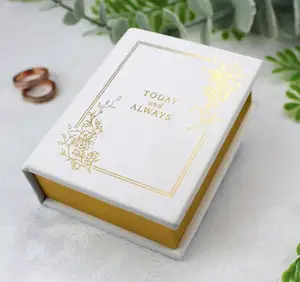 Triho trb-1344 caixa de anel de casamento caixa de livro de conto de fadas branco e dourado
