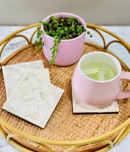 Juego de posavasos con incrustaciones de hueso cuadrado personalizado de alta calidad de cuatro piezas para bebidas para mesa de café vasos de mesa - Product Image 1