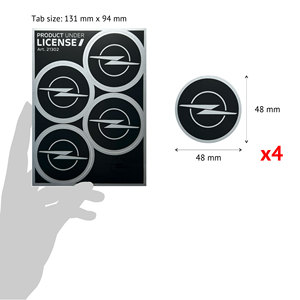 Juego de Adhesivos para Tapas Centrales de Ruedas de Coche de Lujo Opel, 4 Logotipos, ABS, Diámetro 48 mm, 94x131 mm, OPEL NEGRO, 1 Año de Garantía - Product Image 3