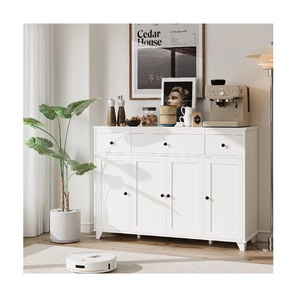 Aparador de almacenamiento blanco de madera <span class=keywords><strong>MDF</strong></span> de lujo moderno, 4 cajones, 4 puertas, tamaño personalizado, muebles de sala de estar para el hogar, hecho en <span class=keywords><strong>Vietnam</strong></span>