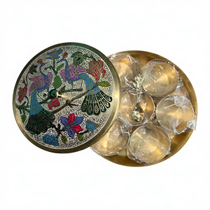 Boîte à épices en laiton à bas prix, motif paon, avec support, contenant de rangement pour épices de cuisine, pour masala dani dabba, rangement pour herbes - Product Image 1
