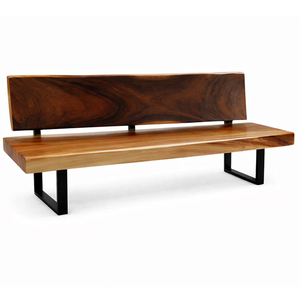 Banco de Madera Maciza de Suar con Respaldo de Borde Natural, Estilo Industrial Premium, Hecho a Mano, con Patas Tipo Sable, para Sala de Estar Moderna - Product Image 1