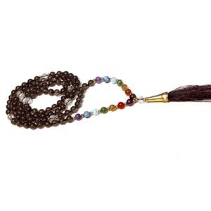 Venta al por mayor tendencia hecha a mano artista indio collares 7 Chakra Yoga cuarzo ahumado Pulsera 108 anudado Mala Beads para regalo - Product Image 1