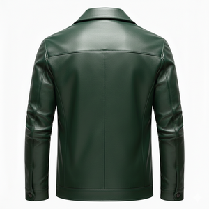 Veste longue en cuir pour homme, style urbain, col en tissu, vert, printemps-automne. - Product Image 2