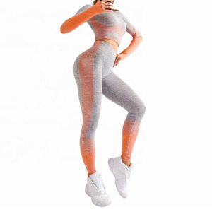 Haute couture couleur bloc femmes licou cou soutien-gorge de sport et Leggings taille haute ensemble de gymnastique vêtements de sport extensibles ensembles de Yoga pour dames - Product Image 6