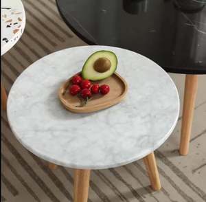 Table d'appoint en bois au design classique moderne et écologique, table de chevet de luxe en marbre pour lit, robuste et élégante, cadeau d'anniversaire - Product Image 3