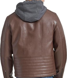 FLAVOUR Blouson aviateur en cuir véritable pour hommes hiver Style Vintage à capuche col montant fermeture à glissière Service OEM produit fini - Product Image 2
