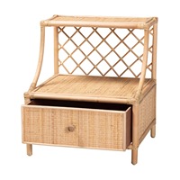 Élégante étagère de présentation moderne en rotin avec tiroir de rangement, idéale pour organiser la chambre à coucher et la décoration bohème.