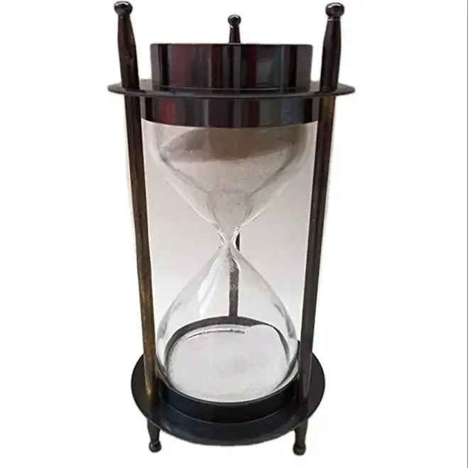 Relógio de areia com temporizador, relógio de mesa com desenho antigo, cor preta, decoração de mesa, hora de vidro, preço de exportação, venda imperdível