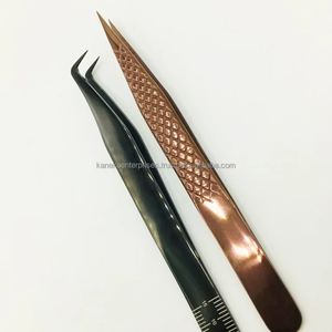 Pinzas Profesionales para Pestañas de Acero Inoxidable Color Oro Rosa, Herramienta de Extensión de Pestañas de Volumen Antimagnética de Precisión con Punta de Fibra Negra - Product Image 6