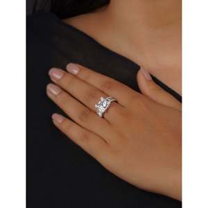 Silver Plated White Faux Diamond Solitaire Ring Fashionable 18K Inlay <b>Cluster</b> and Korean Hip Hop CZRNG92 Sizes 5-7 - Product Image 2