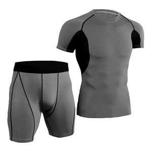 Ensemble de t-shirt et short de compression pour homme, léger, à séchage rapide, extensible dans les quatre sens, respirant, pour le sport, vente chaude, été, décontracté, 2 pièces - Product Image 5