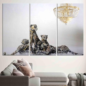 Obra de arte moderna en lienzo con estampado de guepardo: decoración abstracta de pared con diseño de leopardo, JUEGO DE 3 LIEÑOS - Product Image 1