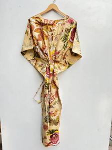 Caftan floral beige longue robe caftan pour les mamans plage couvrir vêtements de nuit indien caftan longue robe Maxi cadeau coton caftan - Product Image 6