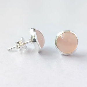 Rose Gold <b>Stud</b> <b>Earrings</b> 2.9 Grams Trendy Ball and Flower Pattern Diamond Pearl <b>Set</b> in Gold Plated Bezel Rose Quartz Jewelry - Product Image 1