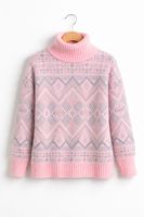 Pull en tricot élégant pour femme à motif ethnique, respirant, texture douce, col roulé, chic, vintage