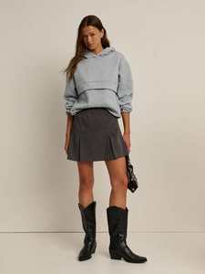 Sudadera con capucha gris recortada de gran tamaño para mujer, jersey de lana de algodón con panel en capas, ropa de calle con hombros caídos, sudadera con logotipo personalizado - Product Image 6