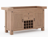 Mesa de Bar Plegable Ajustable y Resistente de Madera de Teca Sólida con Cajones para Almacenamiento de Vino, Diseño Moderno para Exteriores |   Mueble Bar Java Hecho a Mano
