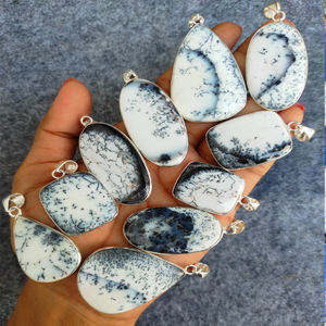 Collier en argent plaqué 925 avec pendentifs en opale dendrite naturelle, formes variées, bijoux tendance avec breloques pour femmes - Product Image 1