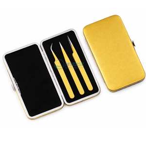 Rainbow Color Stainless Steel <b>Eyelash</b> <b>Tweezers</b> Set with PU Leather Case Professional Lash Extension Tool OEM ODM - Product Image 4