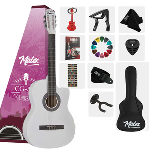 Guitarra Clásica Midex CG-390WH de 39 Pulgadas 4/4 Blanca con Tapa de Abeto, Diapasón de Palisandro Indio, Acabado Brillante, Varilla de Ajuste y Estuche - Product Image 1